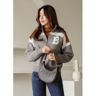 Color-block Knit Zip-up Jacket