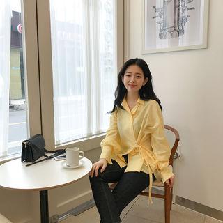 Hidden-button Wrap-front Blouse