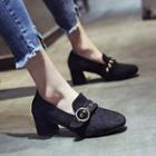 Faux Suede Buckled High Heel Loafers