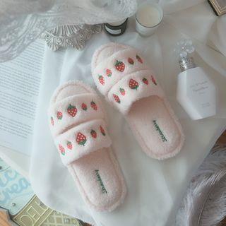 Strawberry Embroidered Furry Slippers