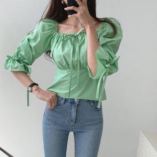 3/4-sleeve Shirred Cropped Blouse