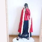Embroidered Hooded Cape Cape - Red - One Size