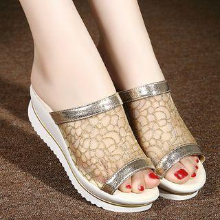 Mesh Panel Platform Slide Sandals