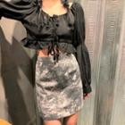 Long-sleeve Blouse / Printed Mini A-line Skirt