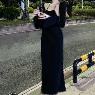 Halter-neck Plain Open-back Midi Sheath Dress / Shrug