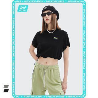 Drawstring-hem Embroidered T-shirt