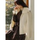 Faux-fur Rhinestone Zip-up Jacket