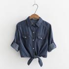 Pinstriped 3/4-sleeve Denim Shirt