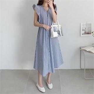 Frill-sleeve Gingham Dress