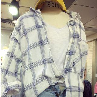 Long-sleeve Plaid Shirt / Camisole