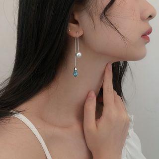 925 Sterling Silver Faux Pearl Drop Earring 1 Pc - Blue & Silver - One Size