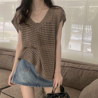 V-neck Plain Cutout Knit Tank Top