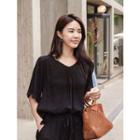 Lightweight Shirred V-neck Blouse