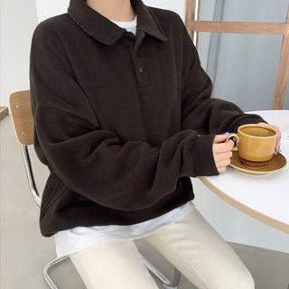 Drop-shoulder Fleece Polo Shirt