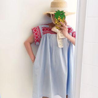 Square-neck Embroidered-yoke Dress