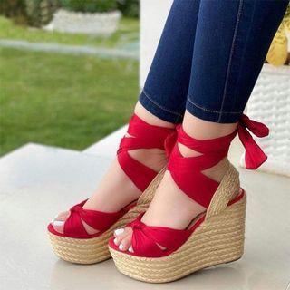 Tie-ankle Wedge-heel Platform Sandals