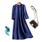V-neck Elbow-sleeve Midi A-line Lace Dress