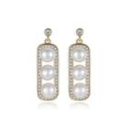Sterling Silver Plated Gold Elegant Fashion Geometric White Freshwater Pearl Earrings With Cubic Zirconia Golden - One Size