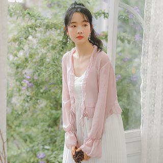Ruffled Long-sleeve Chiffon Light Jacket