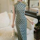 Sleeveless All Over Pattern Qipao Dress