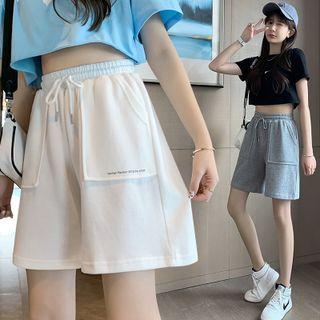 High-waist Drawstring Lettering Shorts