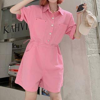 Short-sleeve Drawstring Shirt Romper