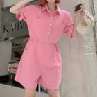 Short-sleeve Drawstring Shirt Romper