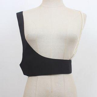 Faux Pearl Asymmetrical Suspender Belt Black - One Size
