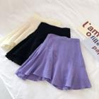 Plain High-waist Ruffled-trim A-line Skirt