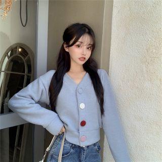 V-neck Contrast Button Cropped Cardigan