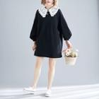 Puff-sleeve Lace Collar Mini Dress Black - One Size