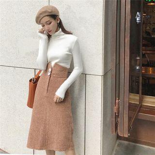 High-waist Check Midi Skirt