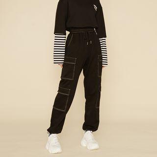 Contrast Stitching Cargo Pants