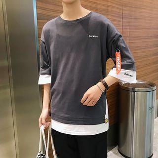 Lettering Plain Mock Two-piece Top