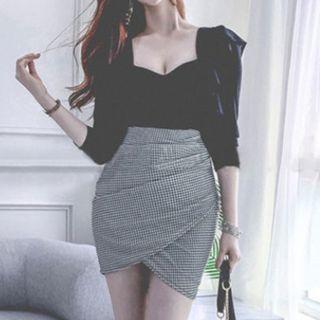 Mock Two-piece Ruffle 3/4-sleeve Sheath Dress