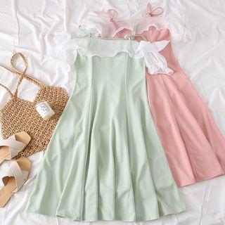 Off-shoulder Ruffled-trim Midi Dress