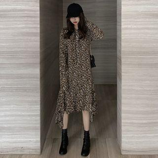 Asymmetric Long-sleeve Floral Dress