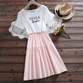 Lettering Mock Two-piece A-line Dress