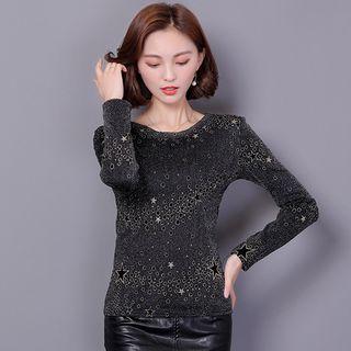 Mesh Fleece-lined Long-sleeve Top