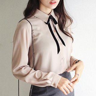 Long-sleeved Tie-neck Blouse