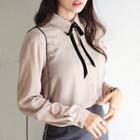 Long-sleeved Tie-neck Blouse