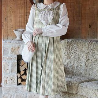 Plaid Cutout Midi A-line Overall Dress