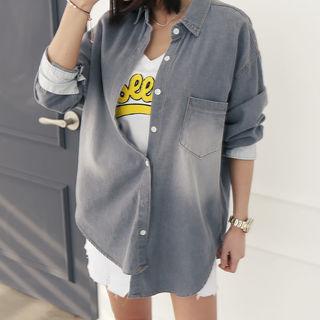 Pocket-front Gradient Denim Shirt