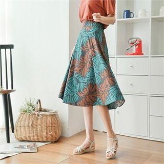 Band-waist Patterned Midi Skirt