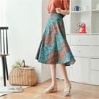 Band-waist Patterned Midi Skirt