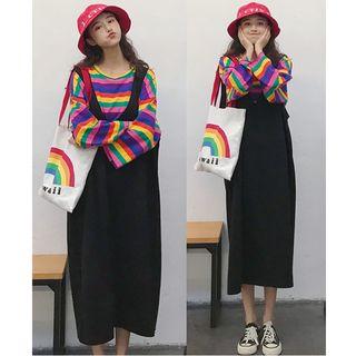 Midi Jumper Dress / Striped Long-sleeve T-shirt