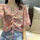 V-neck Floral Puff-sleeve Top