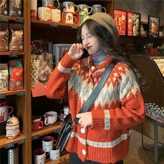 Round-neck Christmas Patterned Knit Cardigan