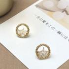 Shell Stud Earring 1 Pair - S925 Silver Needle - Earring - Circle - Gold - One Size