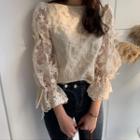 Long-sleeve Tie-back Embroidered Lace Top